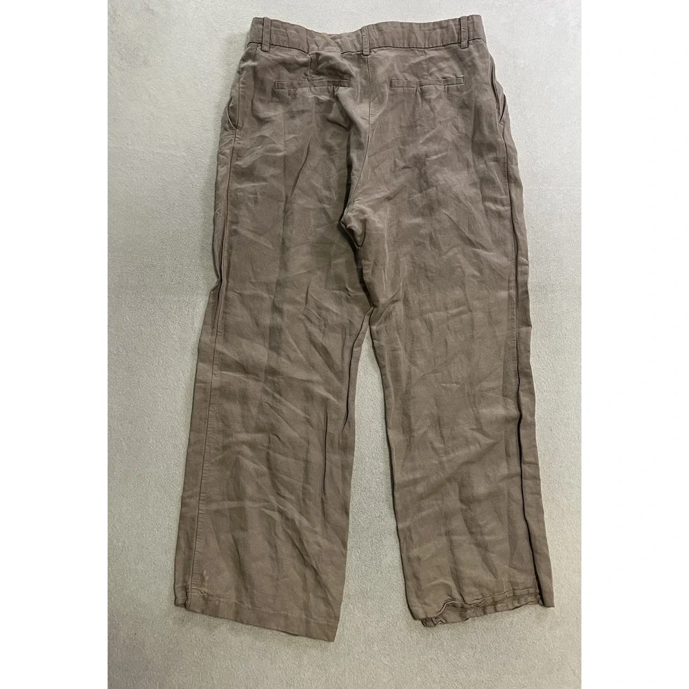 H&M Wide Leg Trousers Pants Women's Size 12 Brown Linen Blend